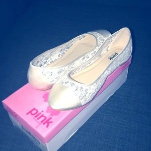 white lace and ivory flats